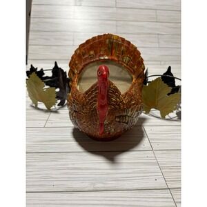 Vintage Turkey Planter Thanksgiving Candy Dish Autumn Harvest Decor